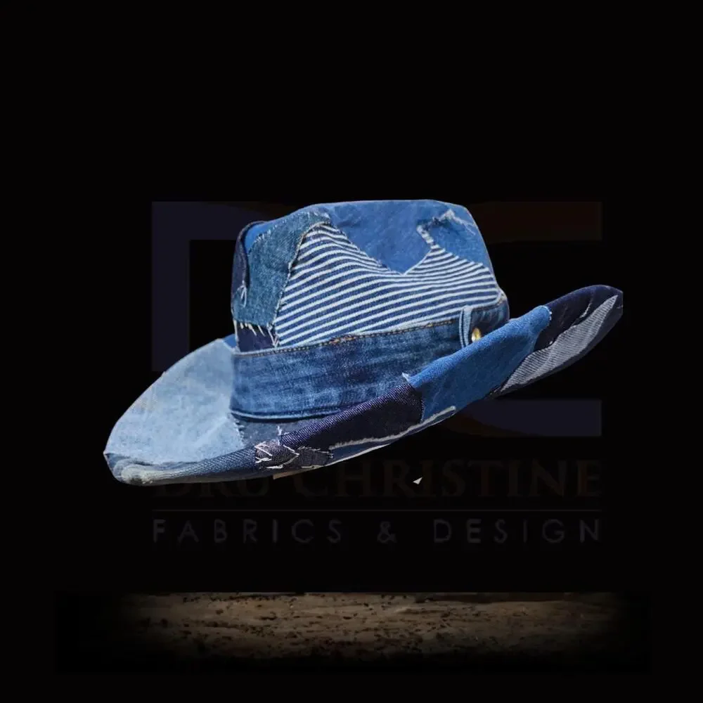 Upcycled patchwork denim cowboy hat - Picture 4 of 4